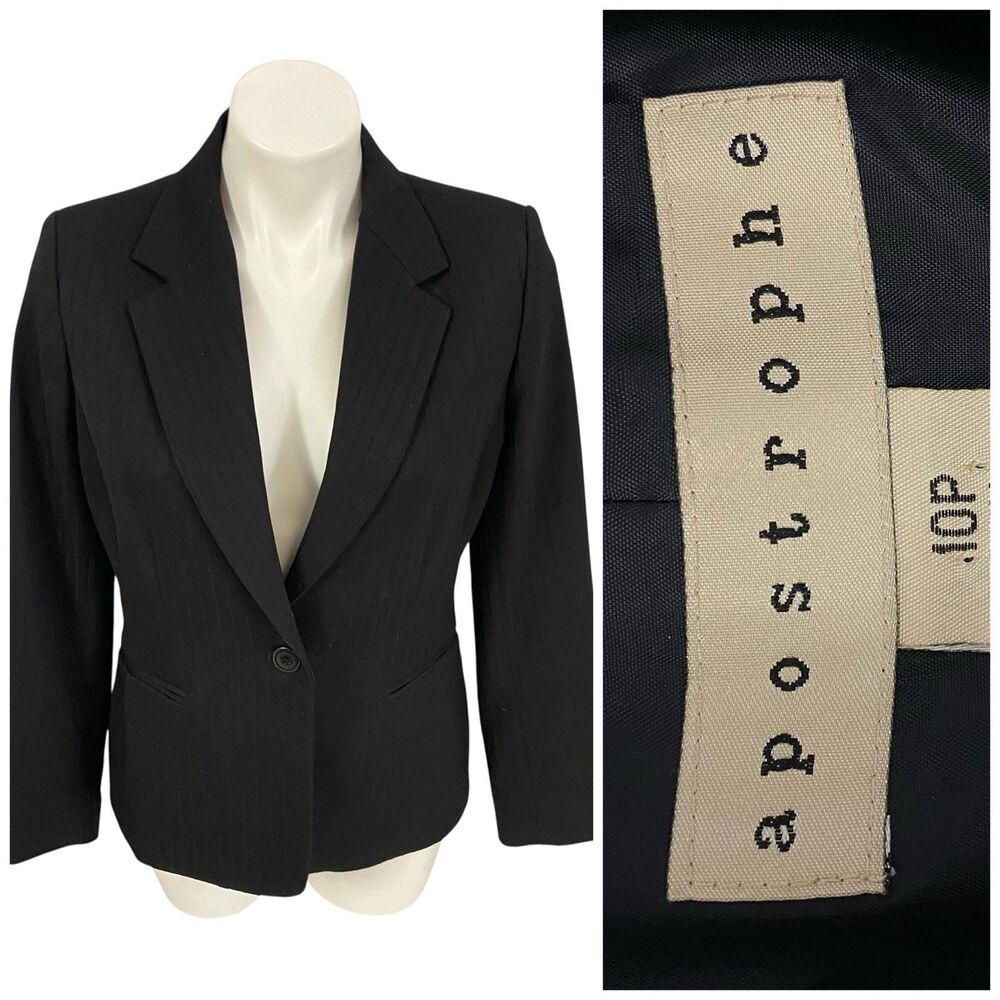 Apostrophe Blazer Womens 10P Pinstripe Black Jacket Office Corpcore Career